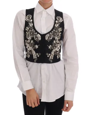Black Brocade Crystal Vest