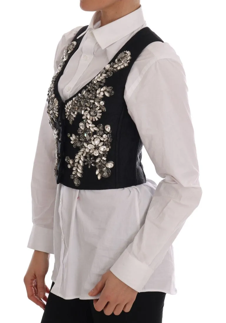 Black Brocade Crystal Vest
