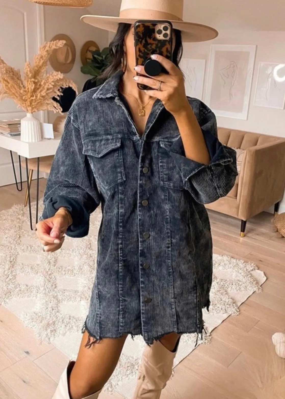 BLACK CORDUROY SHACKET