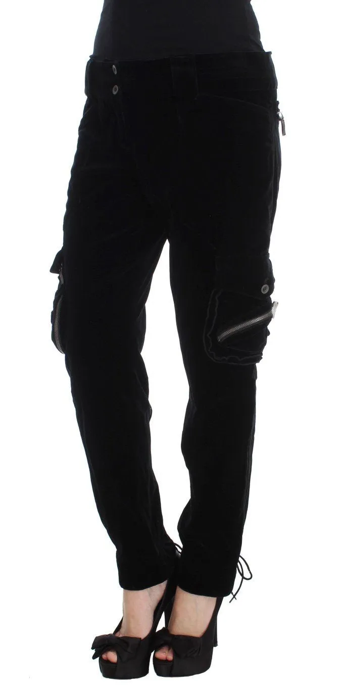 Black Cotton Blend Loose Fit Cargo Pants