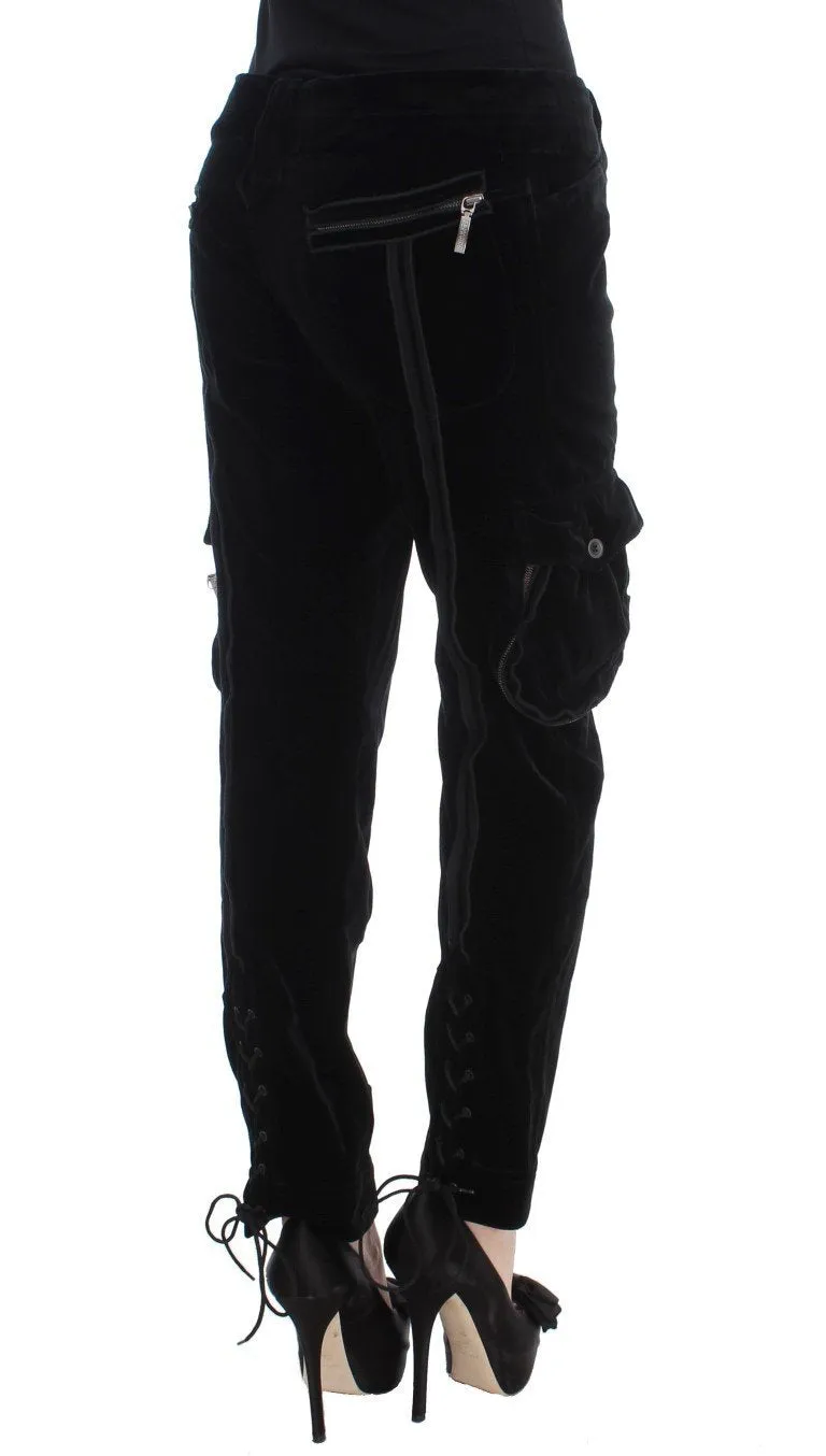 Black Cotton Blend Loose Fit Cargo Pants