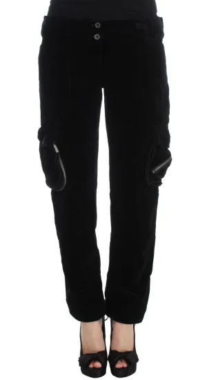 Black Cotton Blend Loose Fit Cargo Pants