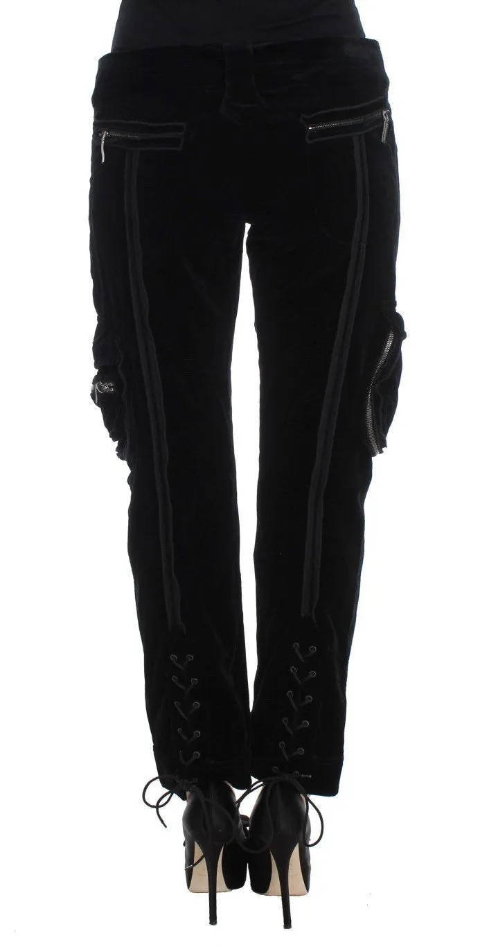 Black Cotton Blend Loose Fit Cargo Pants