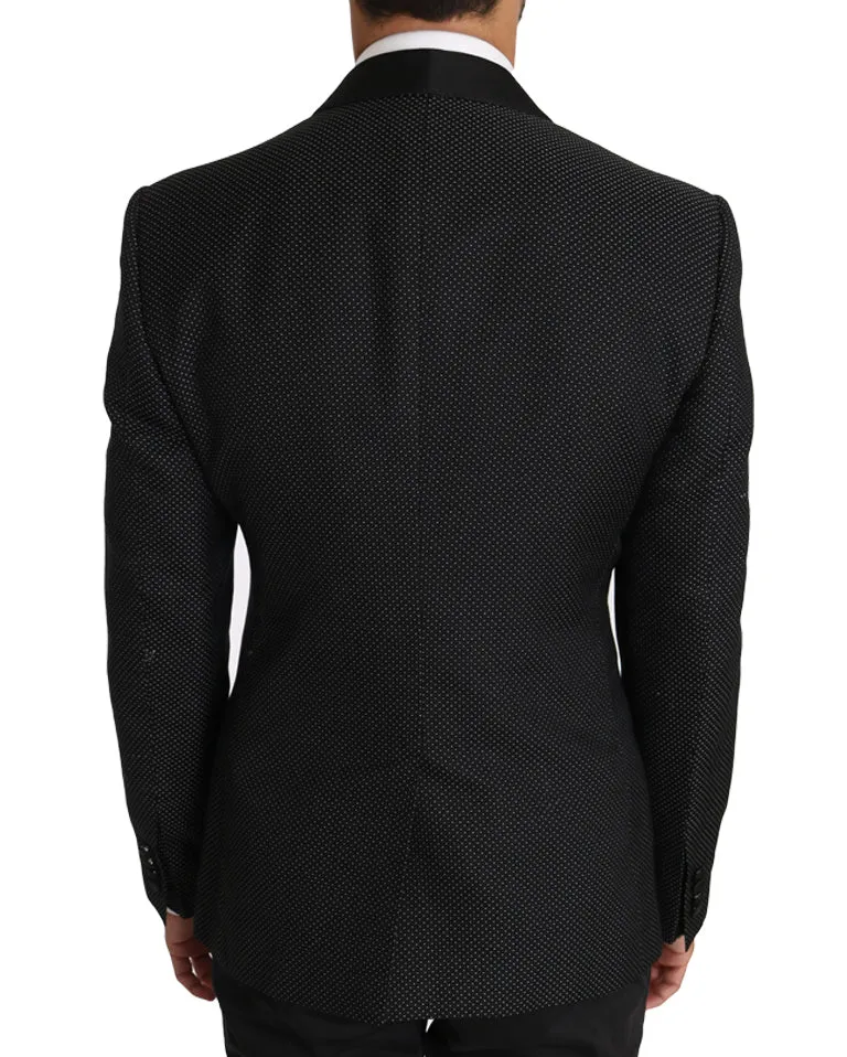Black Cotton Dotted Pattern Blazer
