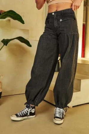 Black Denim Balloon Bottom Denim
