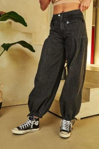 Black Denim Balloon Bottom Denim