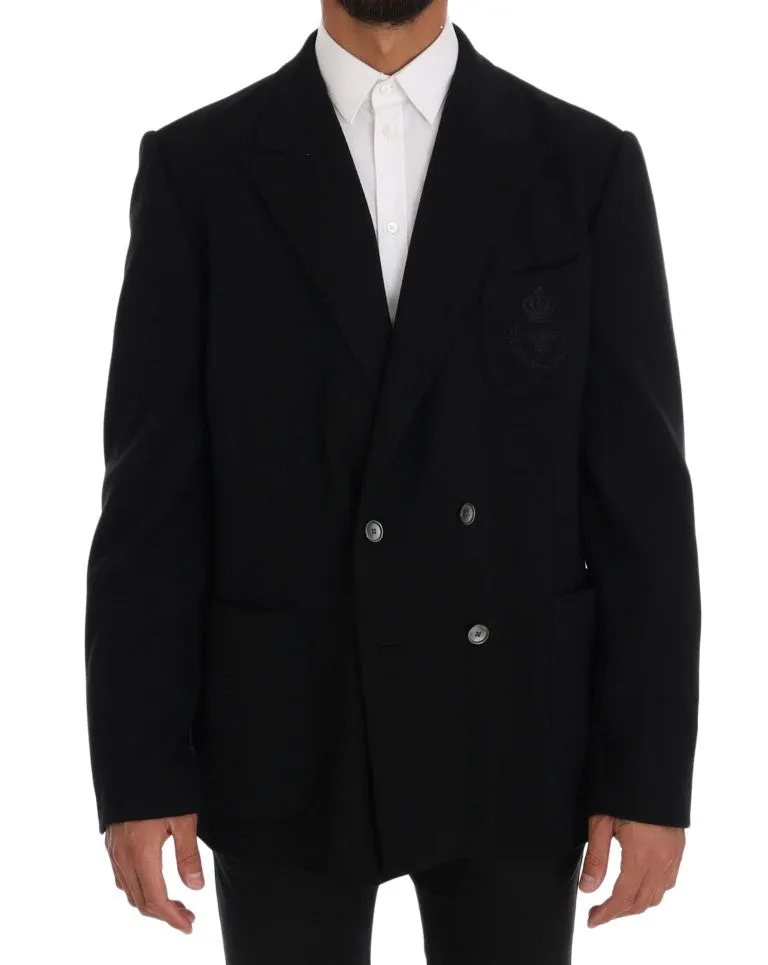 Black Double Breasted Wool Blazer