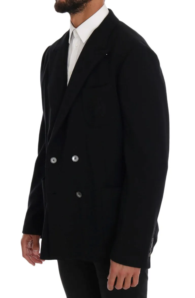 Black Double Breasted Wool Blazer
