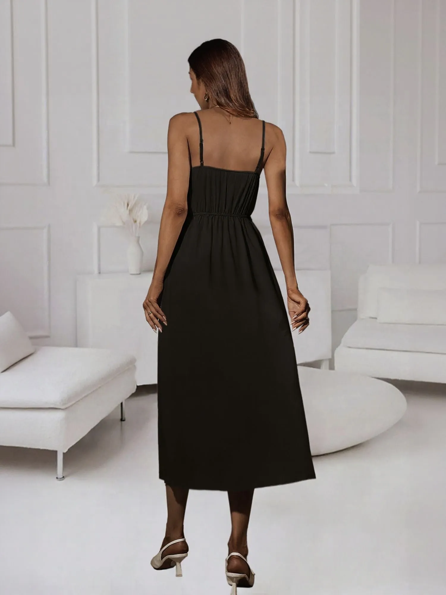 Black High Slit Wrap Maxi Dress