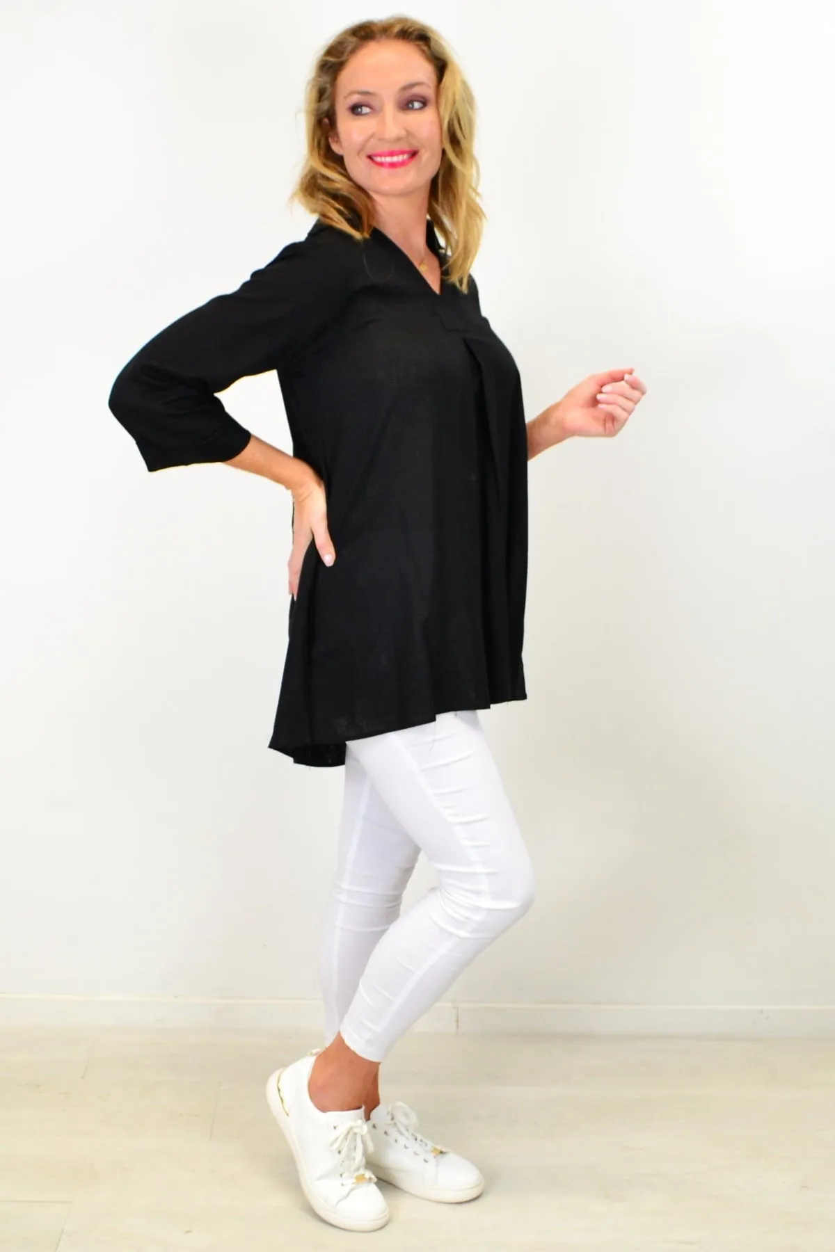 Black Linen Cotton Tunic Top
