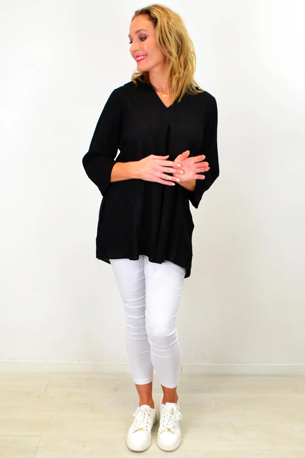 Black Linen Cotton Tunic Top