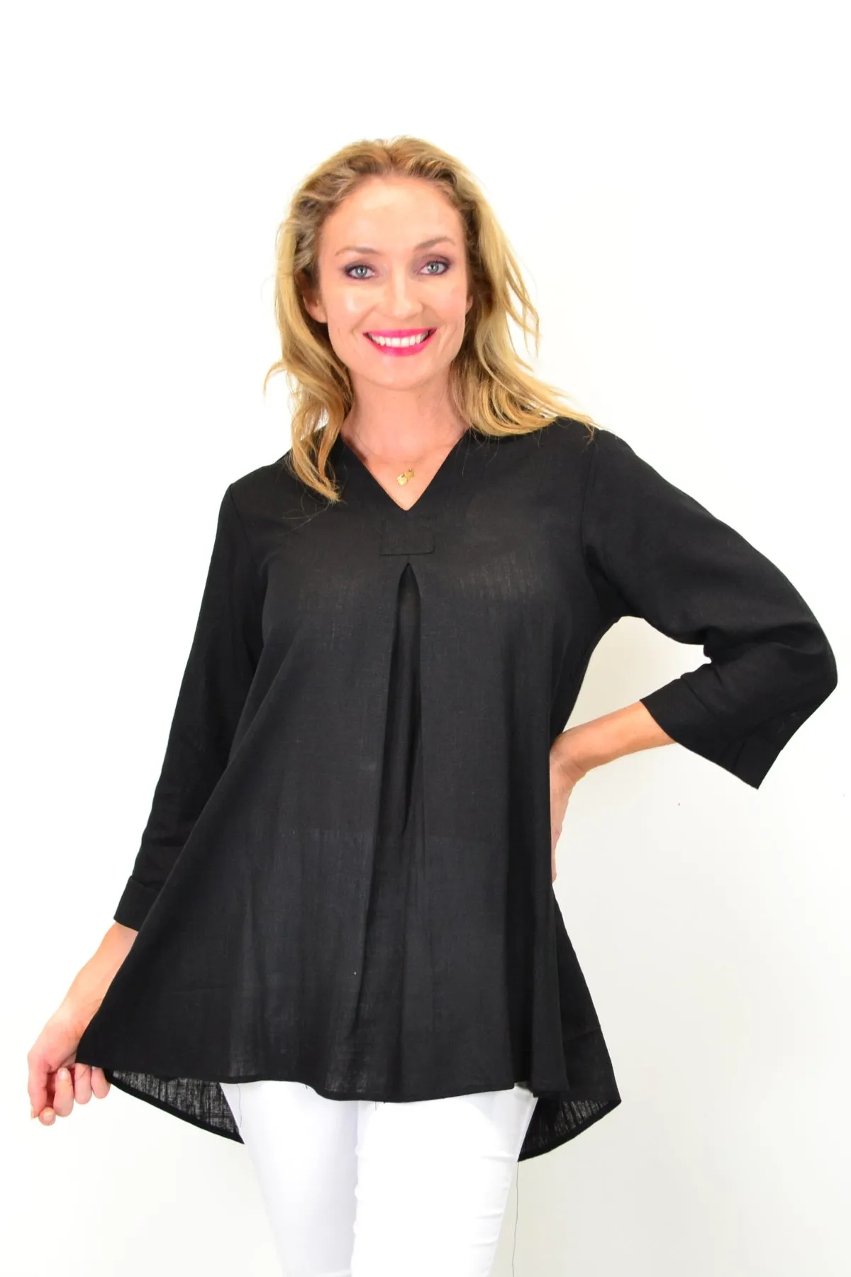 Black Linen Cotton Tunic Top