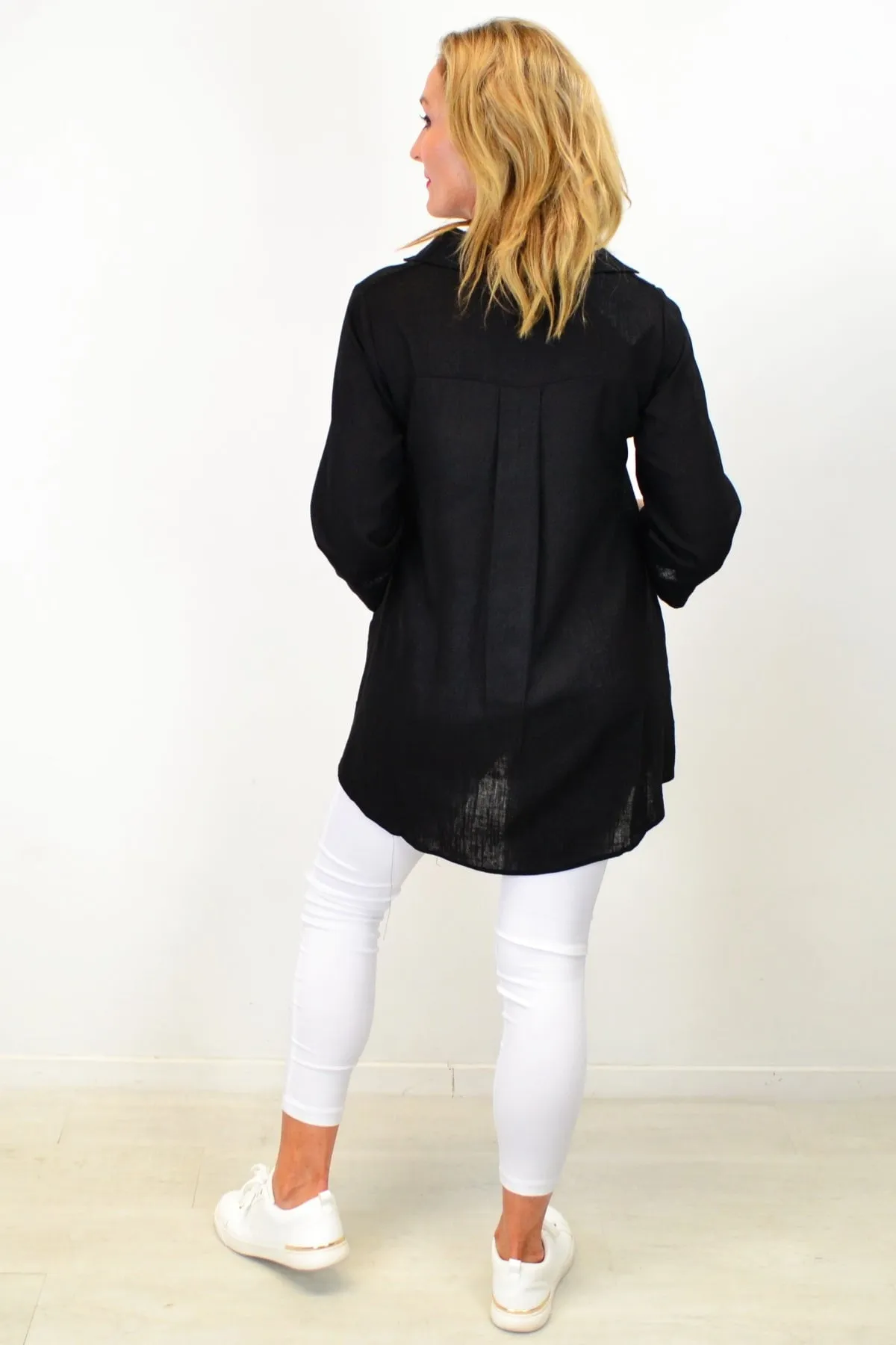 Black Linen Cotton Tunic Top