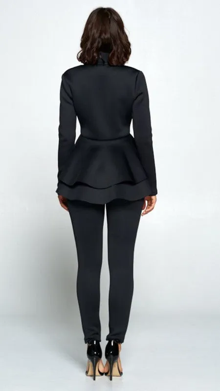 “Black Out” Peplum 2pc Pants Suit Plus