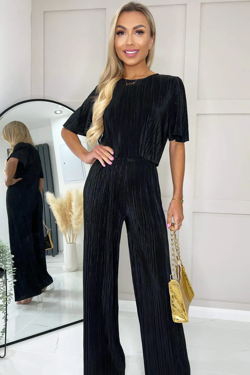 Black Plisse Crop Top