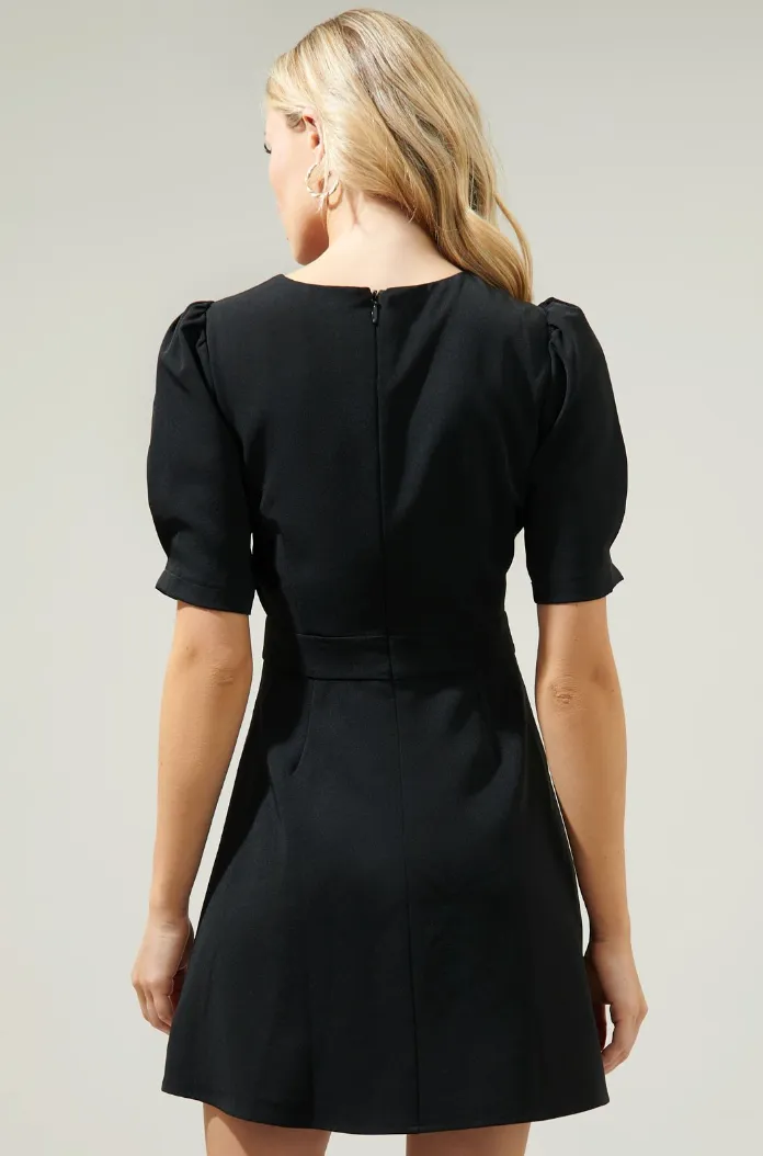Black Puff Sleeve Mini Dress