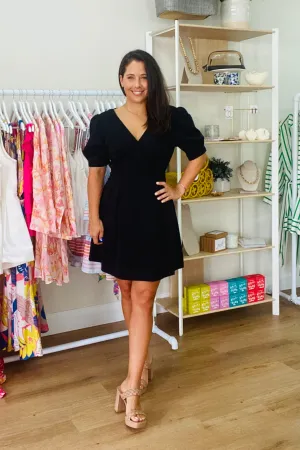 Black Puff Sleeve Mini Dress