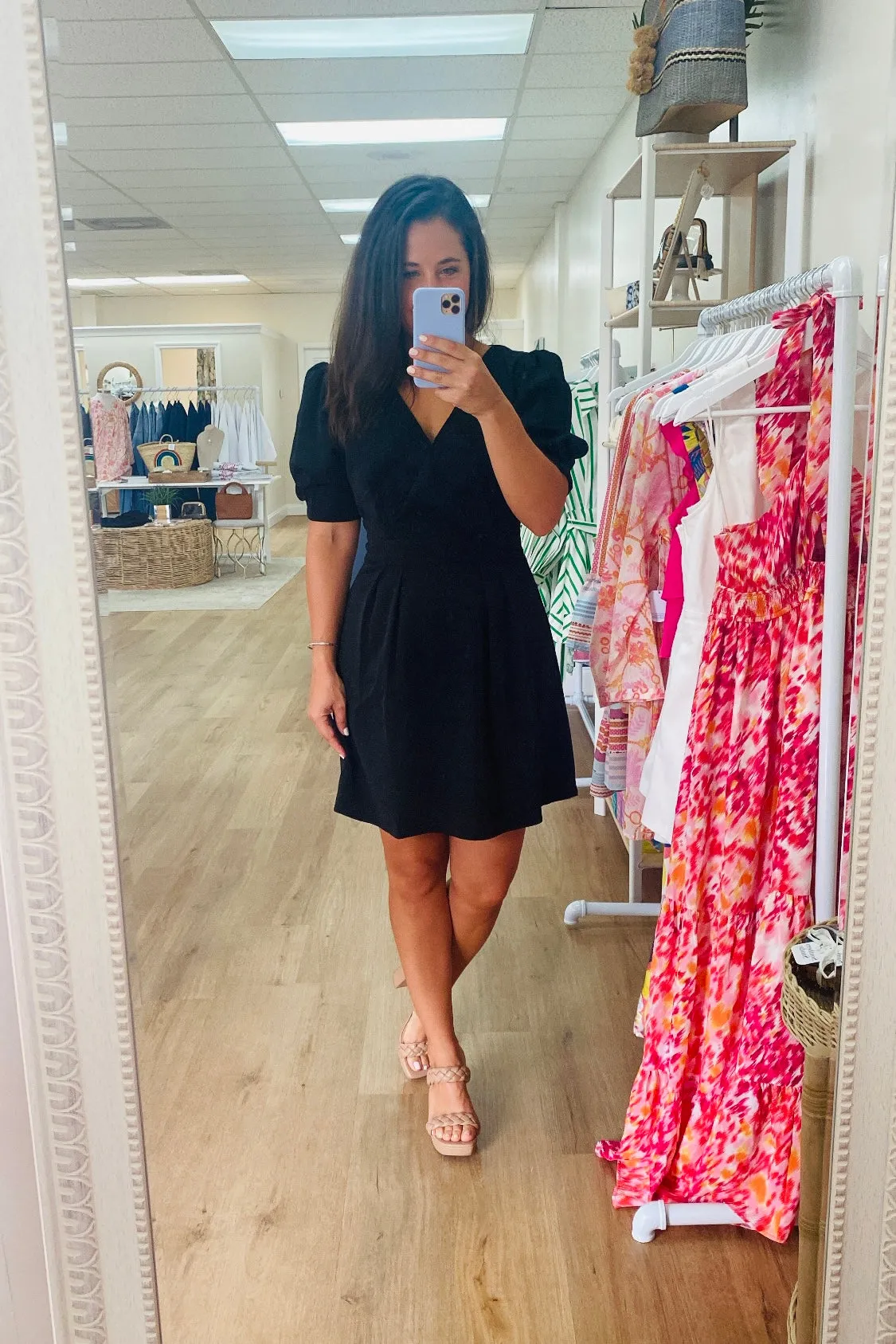 Black Puff Sleeve Mini Dress