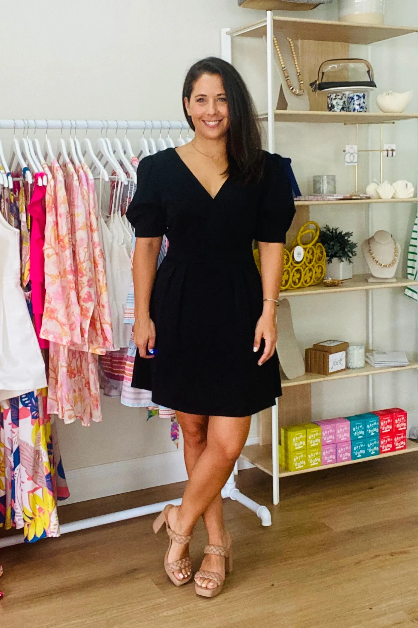Black Puff Sleeve Mini Dress