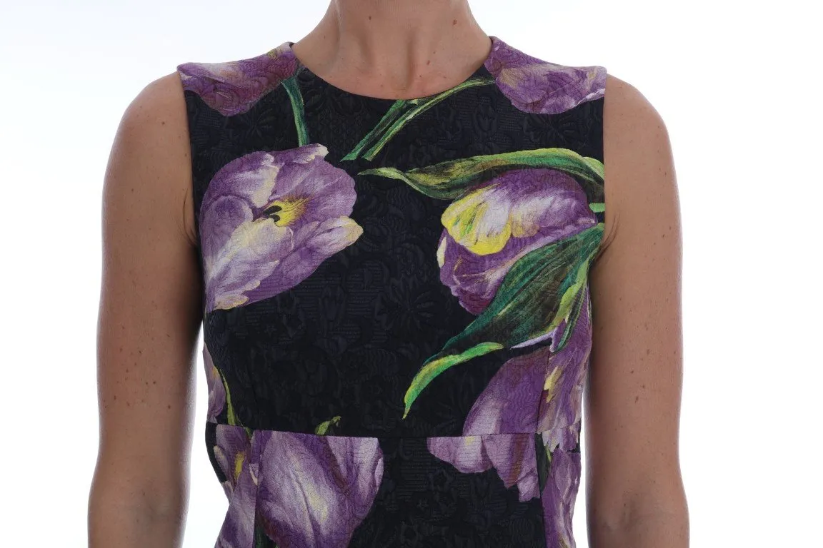Black Purple Tulip Brocade Dress