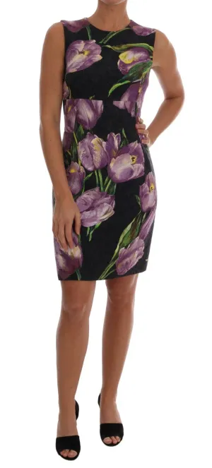 Black Purple Tulip Brocade Dress