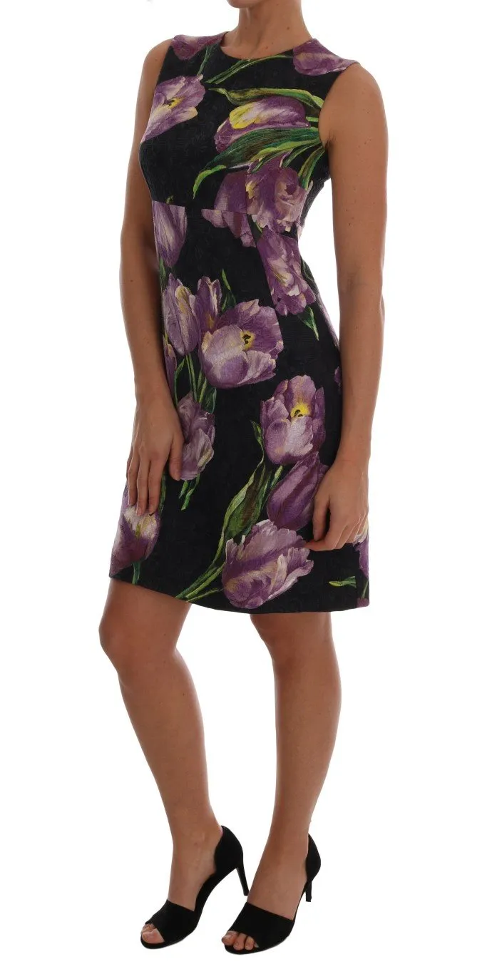 Black Purple Tulip Brocade Dress