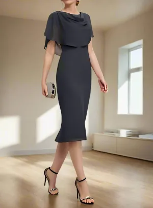 Black Sheath Knee Length Short Sleeves Mother of The Bride Dresses