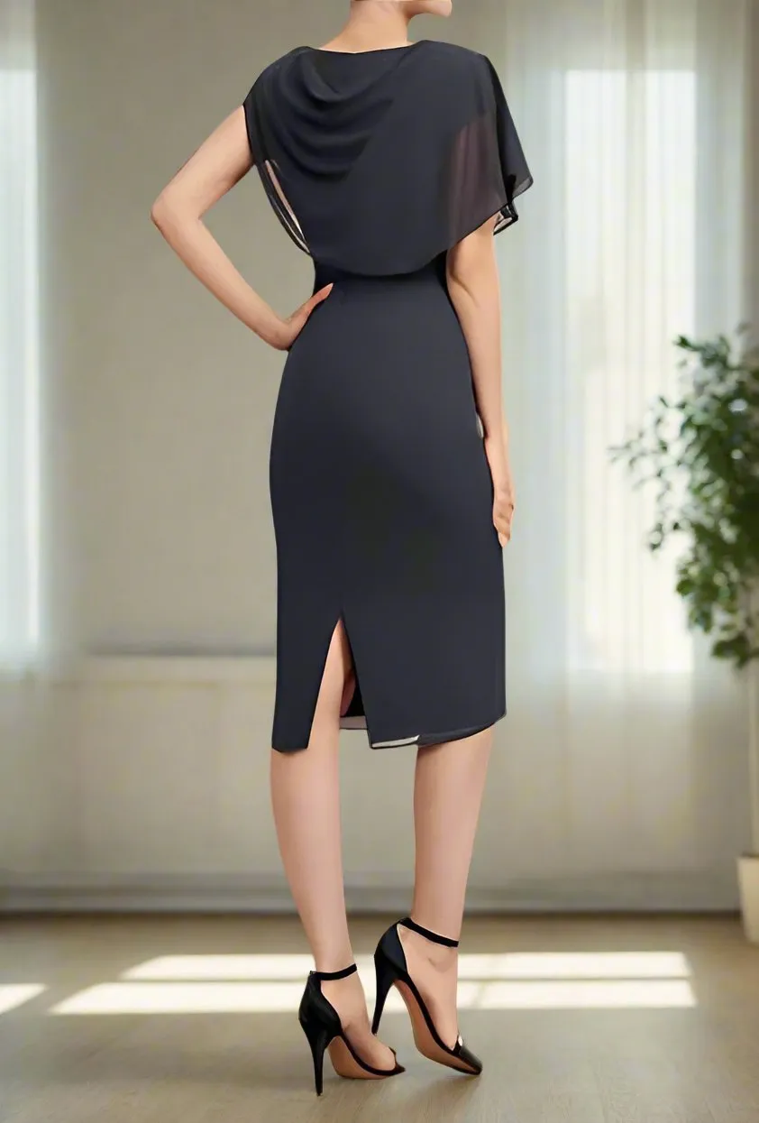 Black Sheath Knee Length Short Sleeves Mother of The Bride Dresses