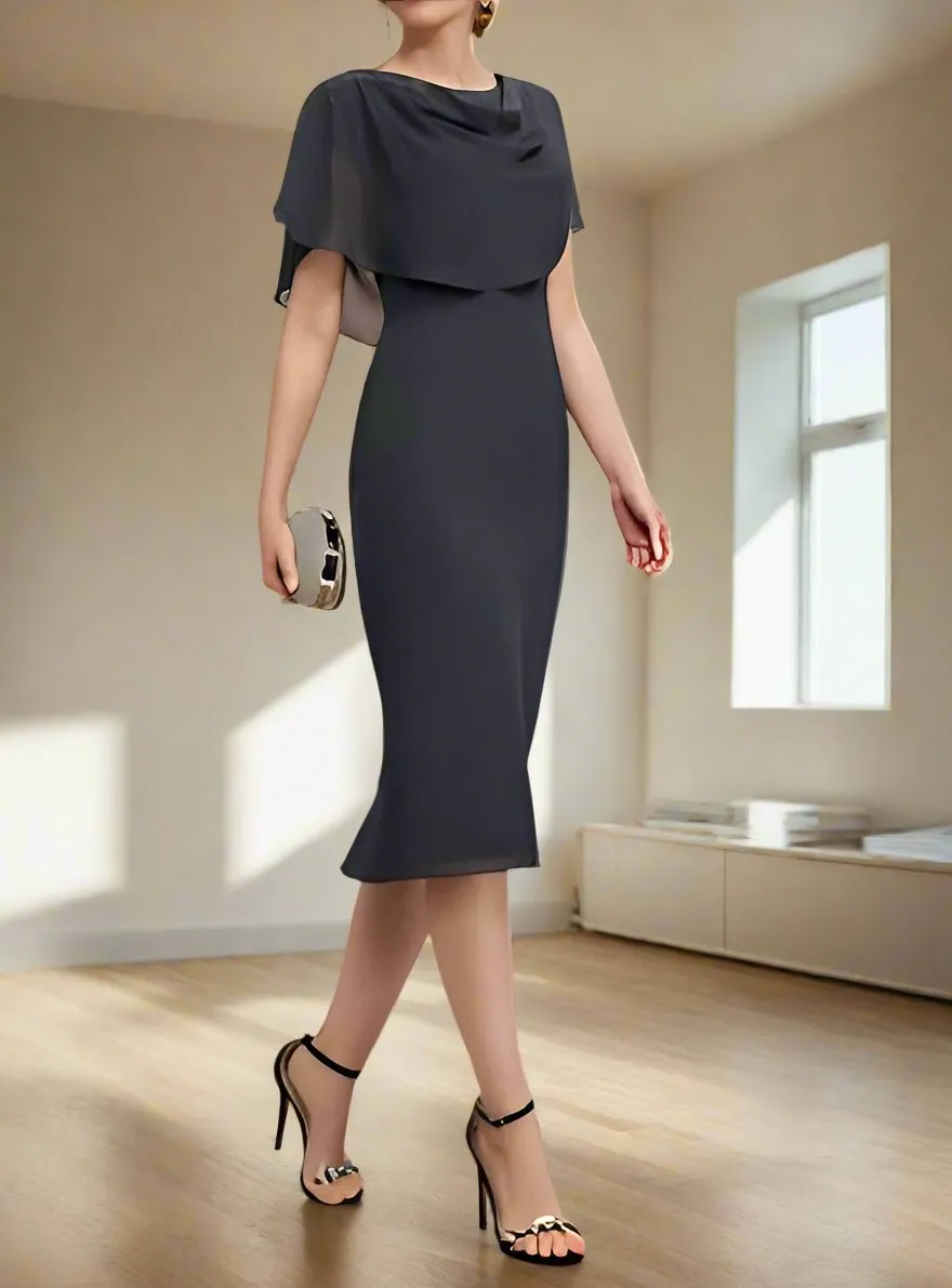 Black Sheath Knee Length Short Sleeves Mother of The Bride Dresses