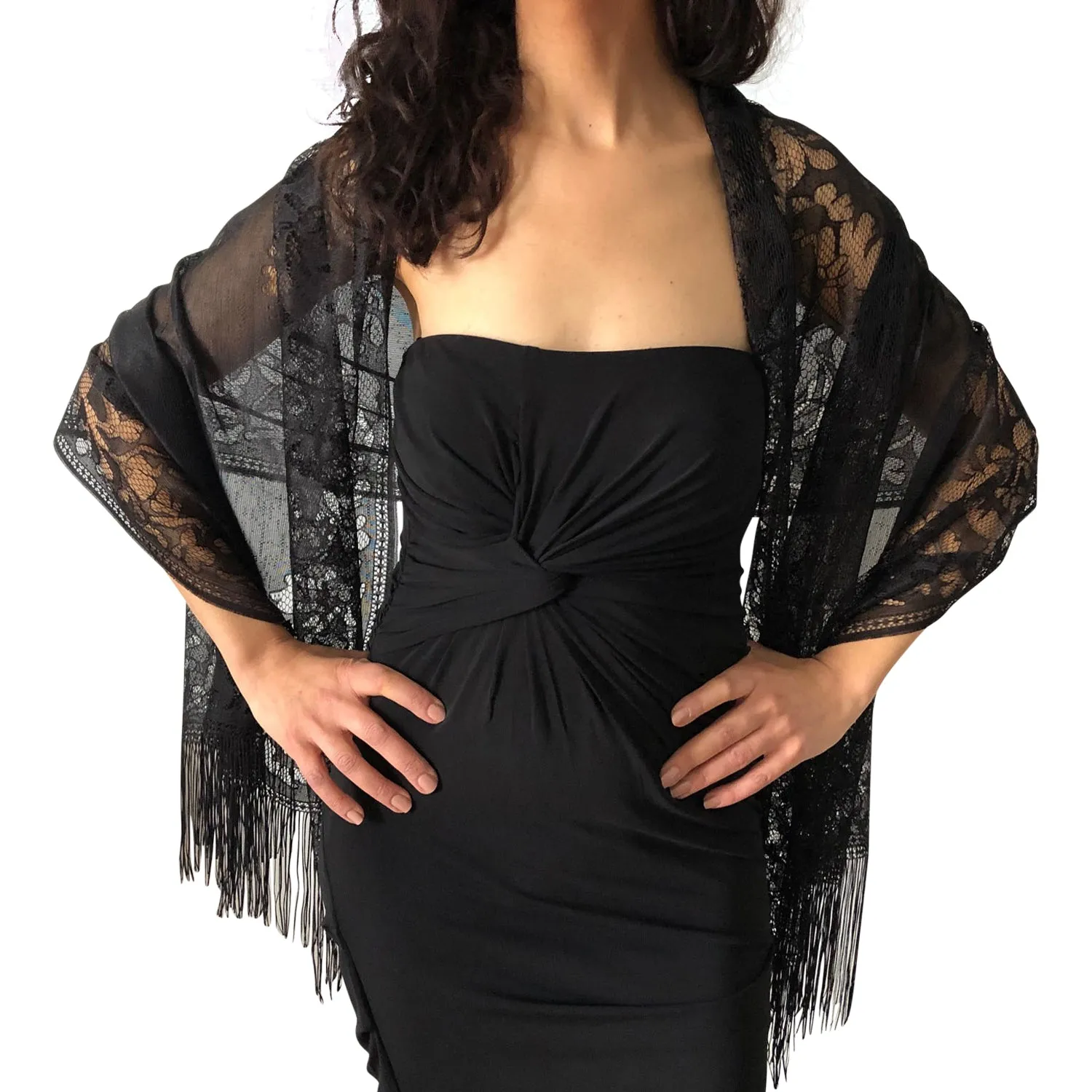 Black Tulle Wedding Wrap Shawl Lace Pashmina Scarf