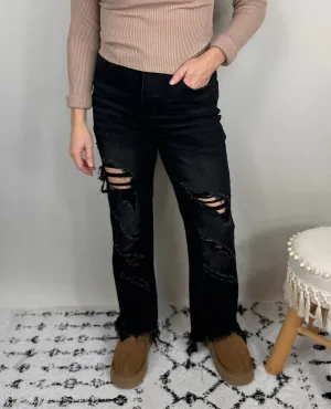 Black Urban Distressed Crop Jean