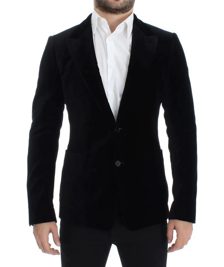 Black velvet slim fit blazer