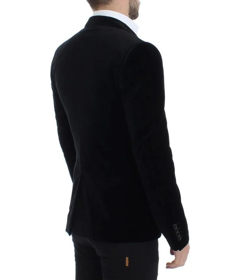 Black velvet slim fit blazer