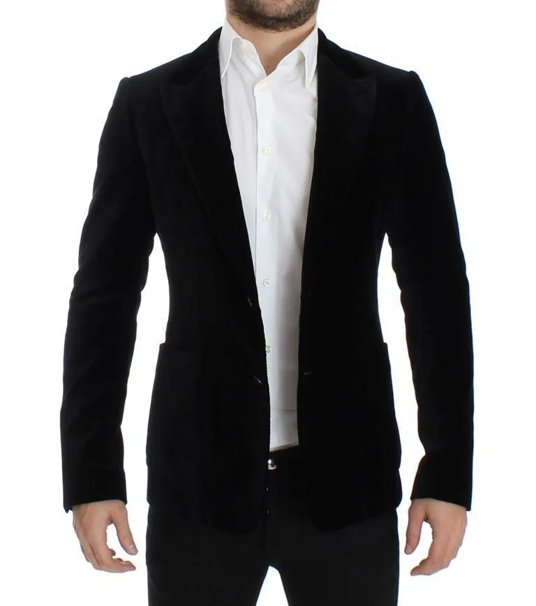 Black velvet slim fit blazer