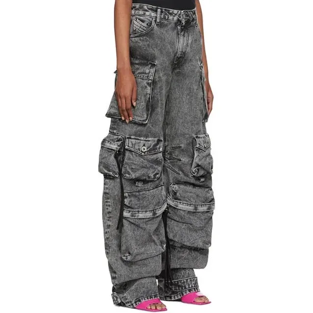 Black Washed Cargo Jeans
