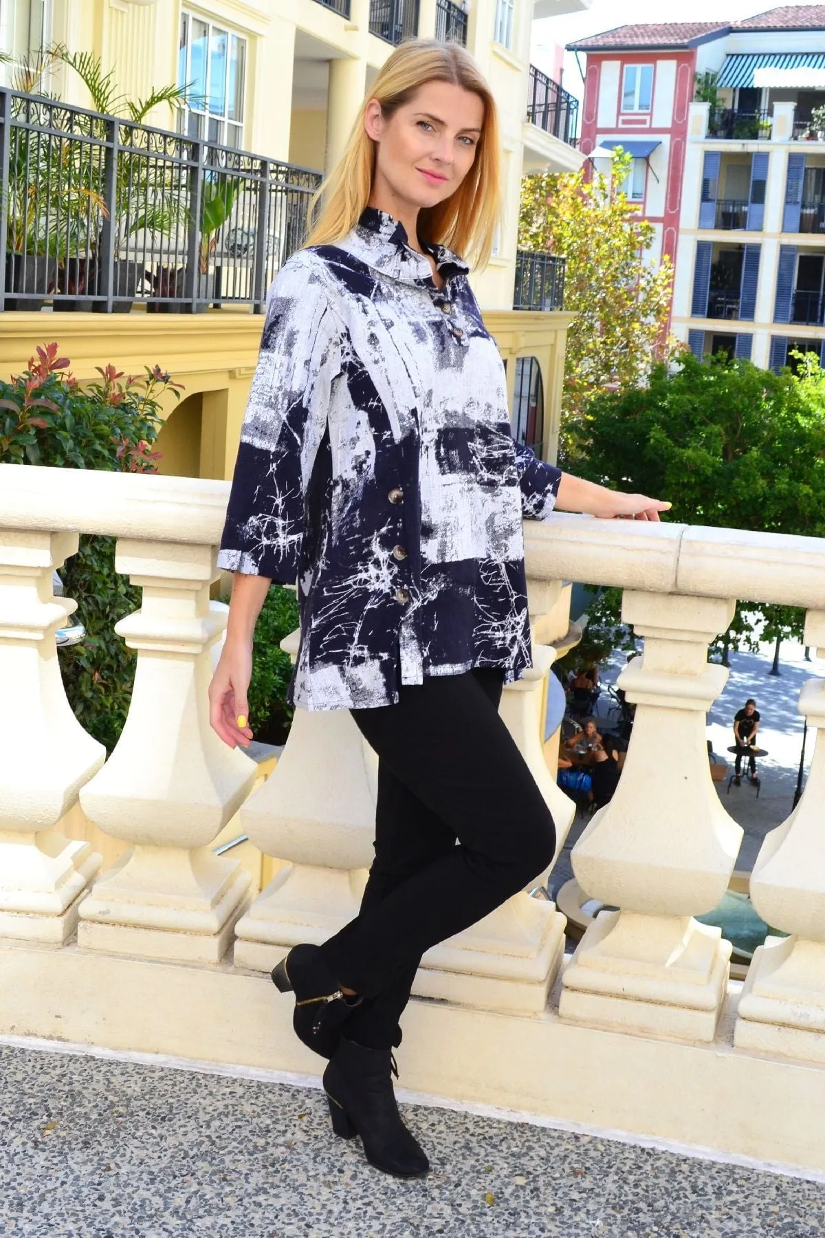 Black White High Collar Tunic Shirt