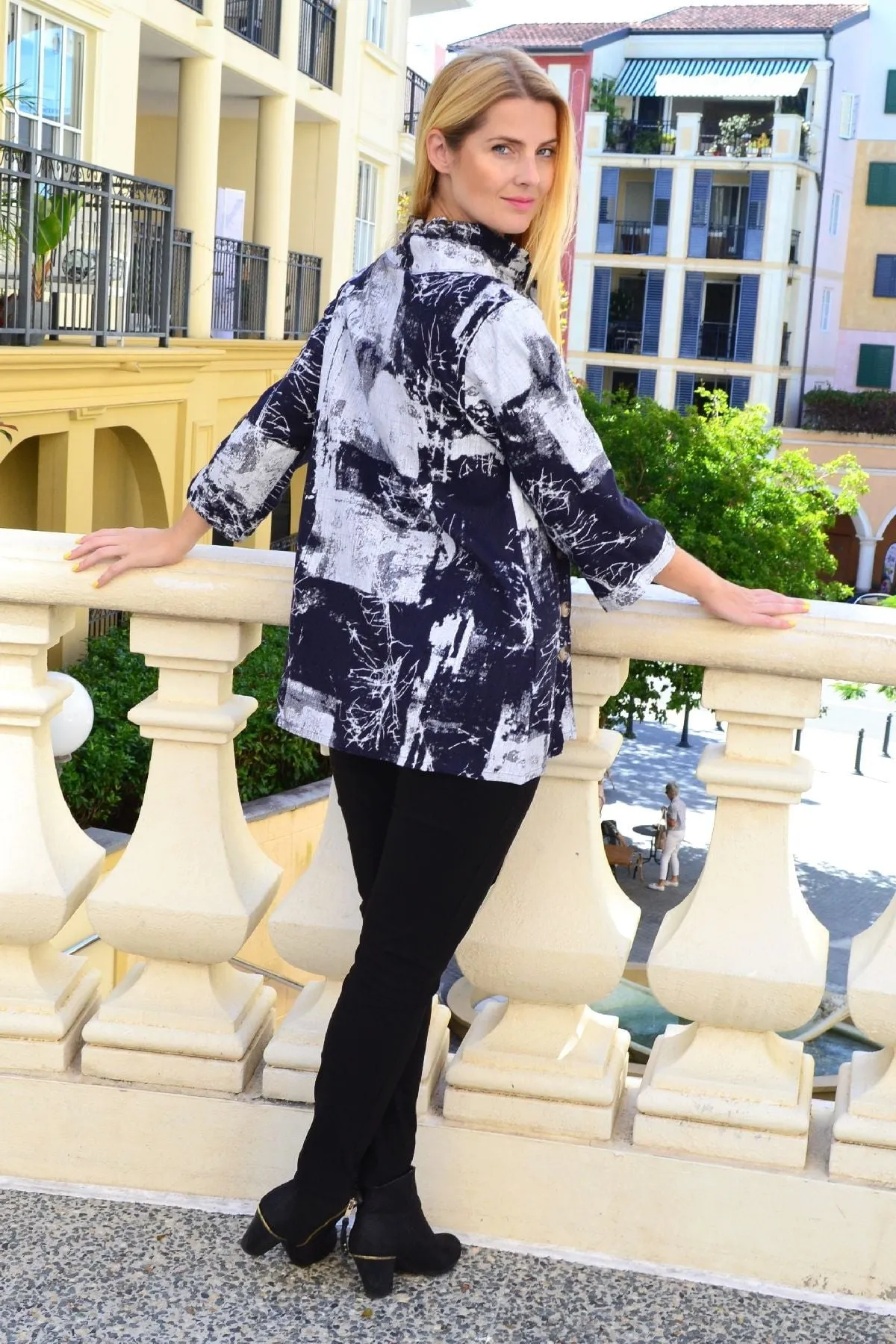 Black White High Collar Tunic Shirt