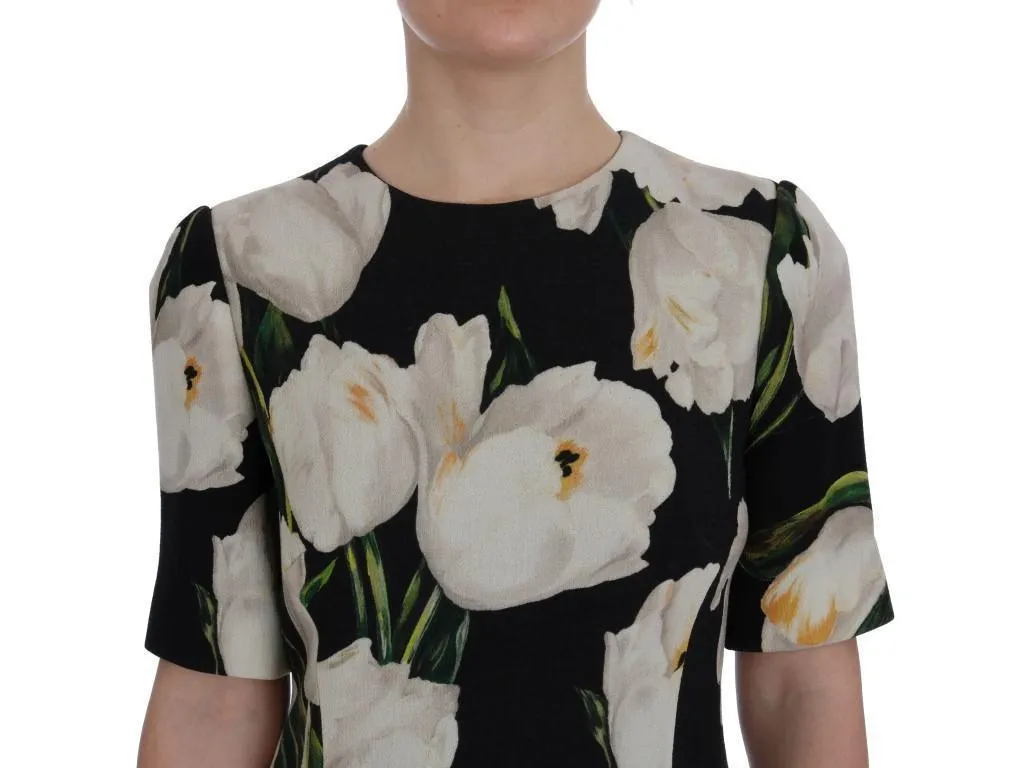 Black White Tulips Wool Sheath Dress