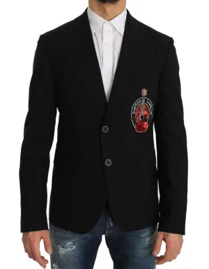 Black Wool Beaded Applique Jacket