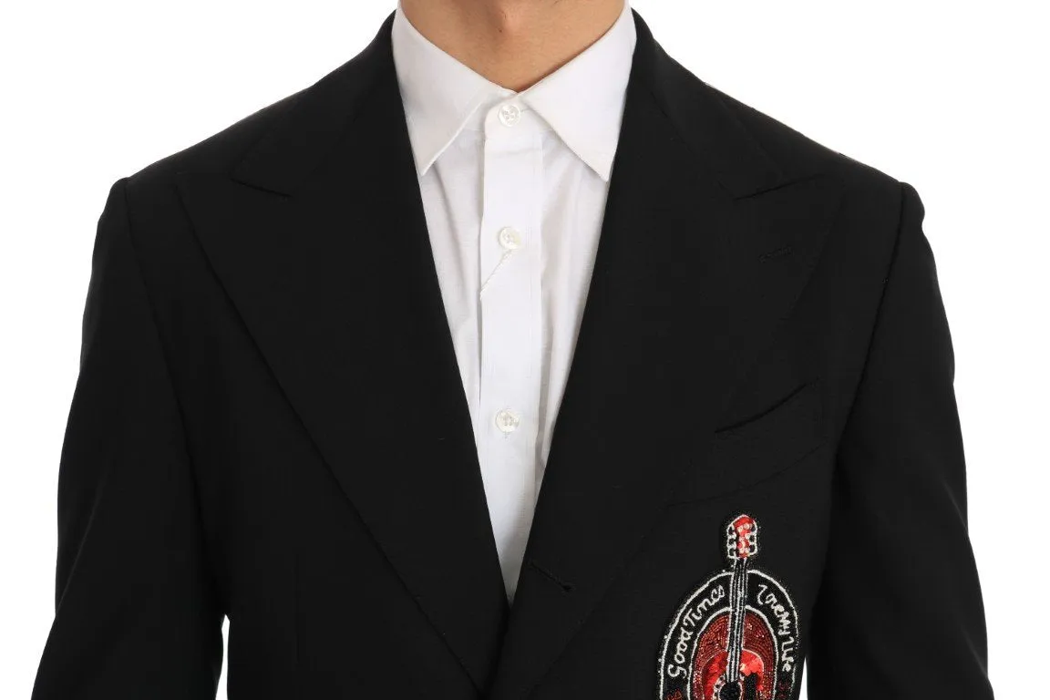 Black Wool Beaded Applique Jacket