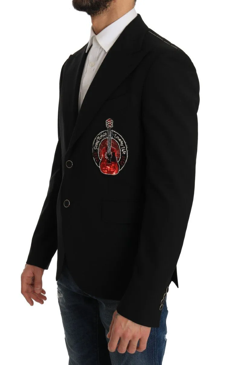 Black Wool Beaded Applique Jacket