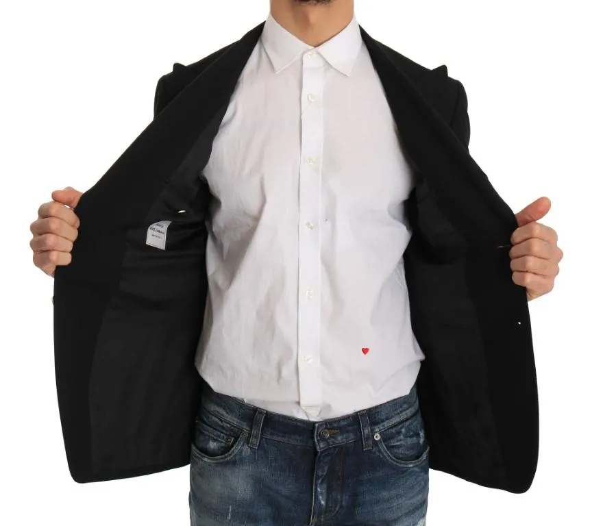 Black Wool Beaded Applique Jacket