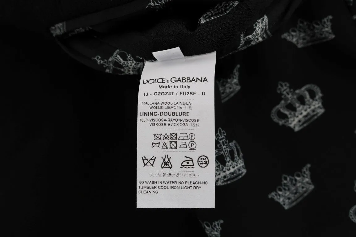 Black Wool Crown Print Slim Blazer Jacket