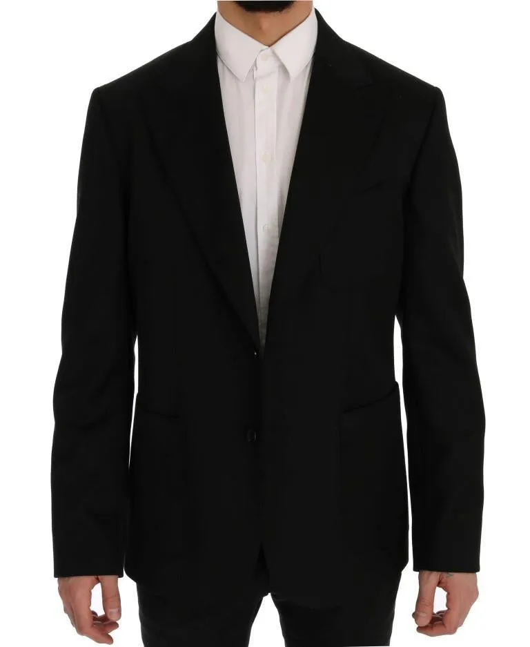 Black Wool Crown Print Slim Blazer Jacket