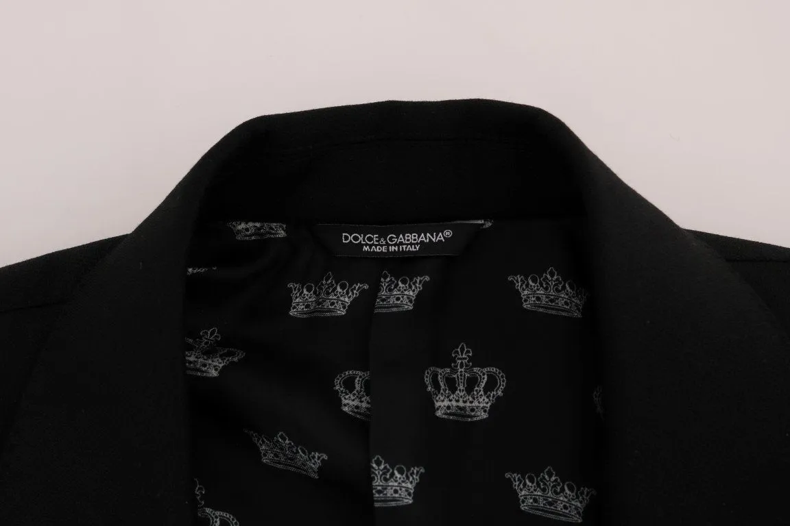 Black Wool Crown Print Slim Blazer Jacket