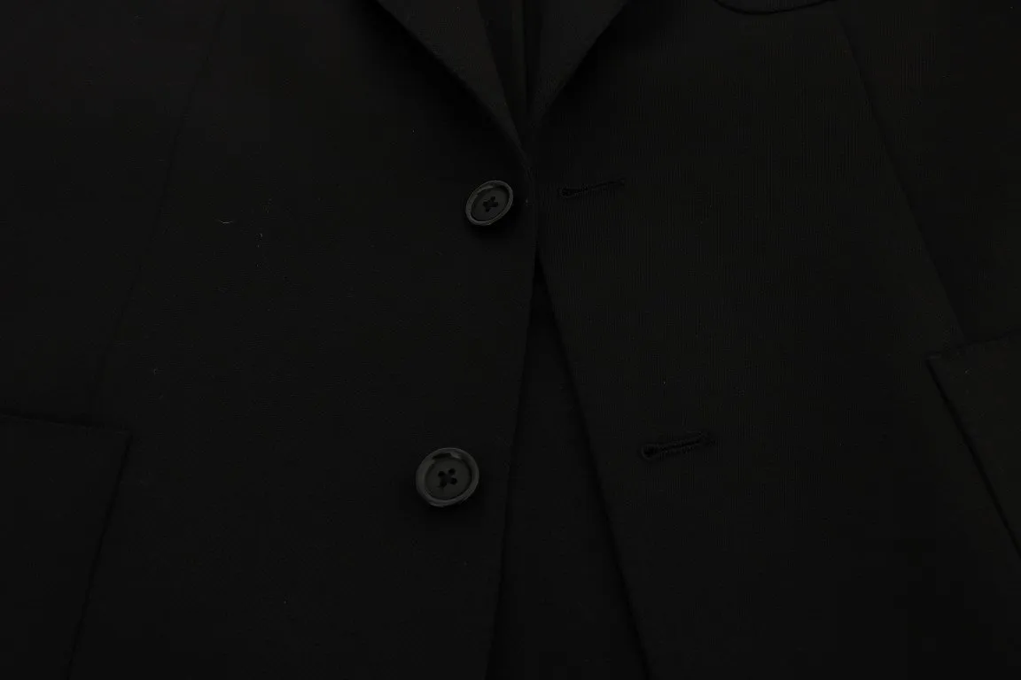 Black Wool Crown Print Slim Blazer Jacket