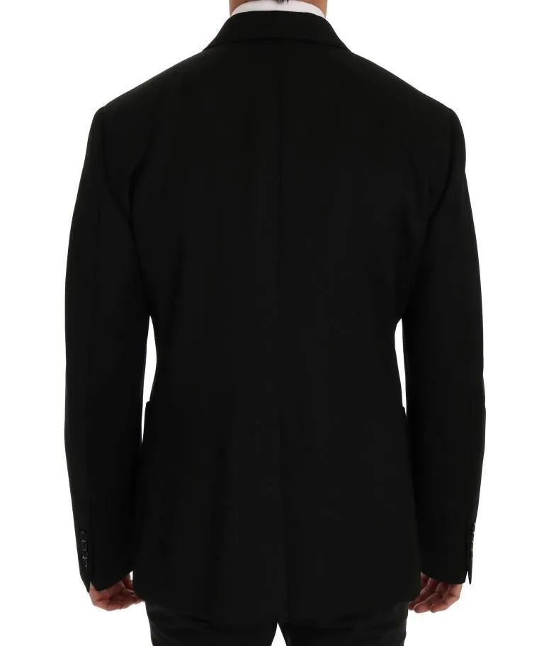 Black Wool Crown Print Slim Blazer Jacket