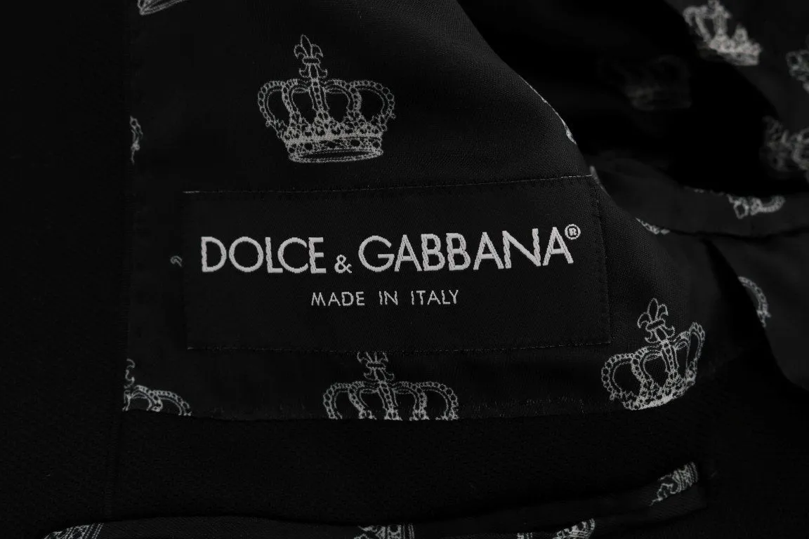 Black Wool Crown Print Slim Blazer Jacket