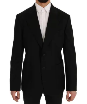 Black Wool Crown Print Slim Blazer Jacket