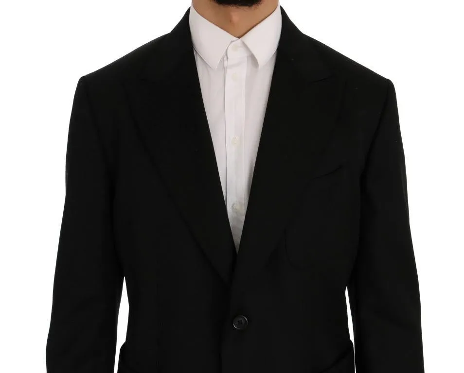Black Wool Crown Print Slim Blazer Jacket